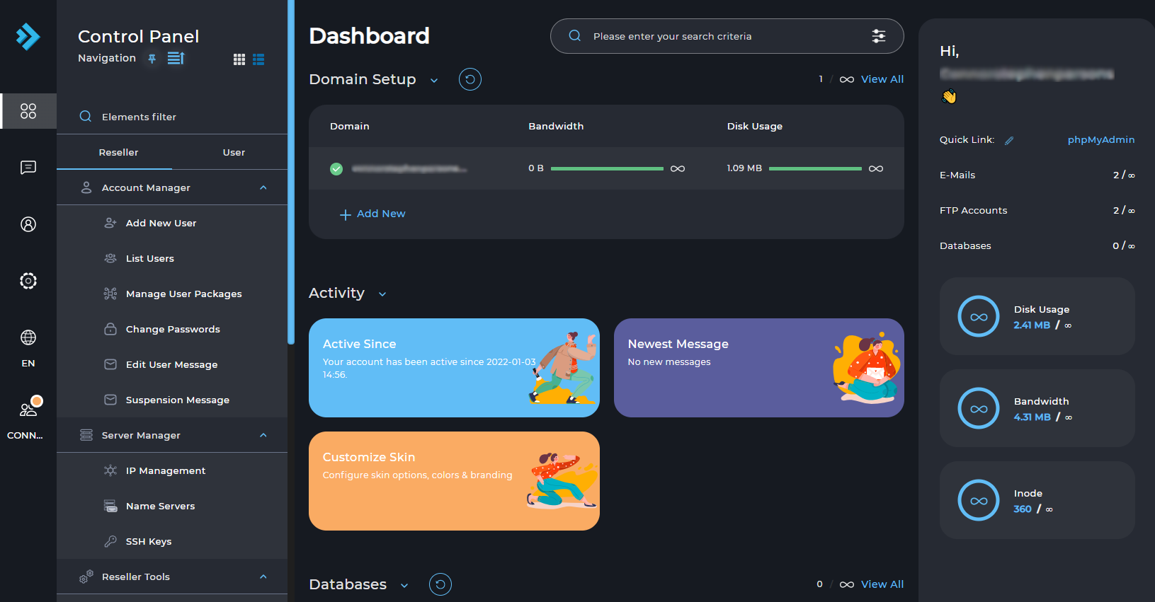 Web Hosting Panel Preview
